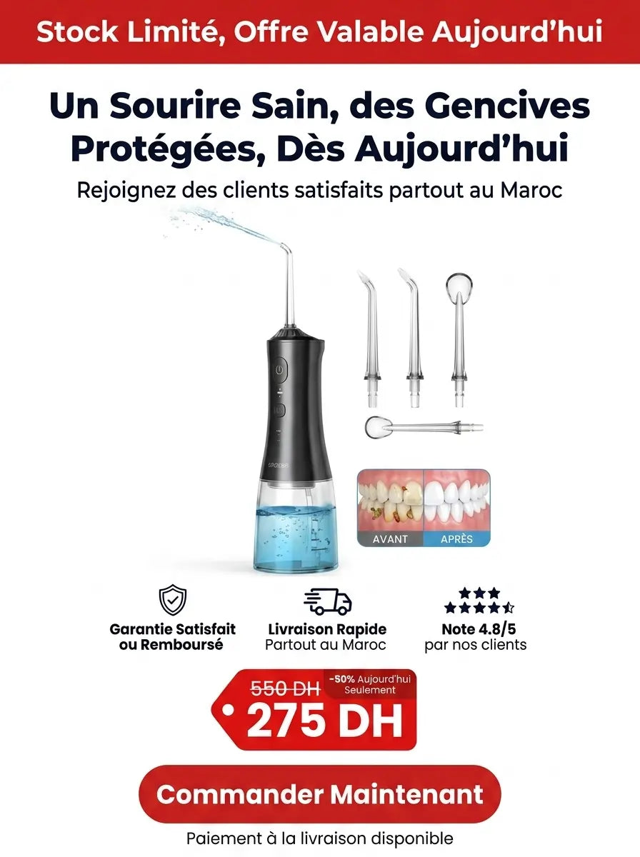Hydropulseur Oral Portable Rechargeable, Dents et Gencives Impeccables