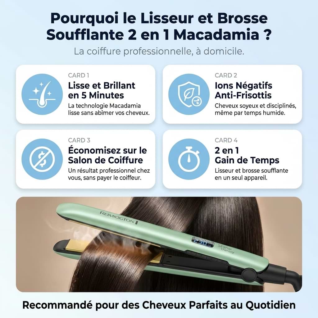 Pack Lisseur et Brosse Soufflante 2 en 1 Macadamia