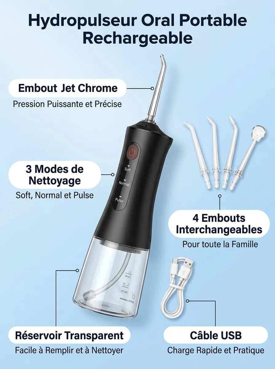 Hydropulseur Oral Portable Rechargeable, Dents et Gencives Impeccables