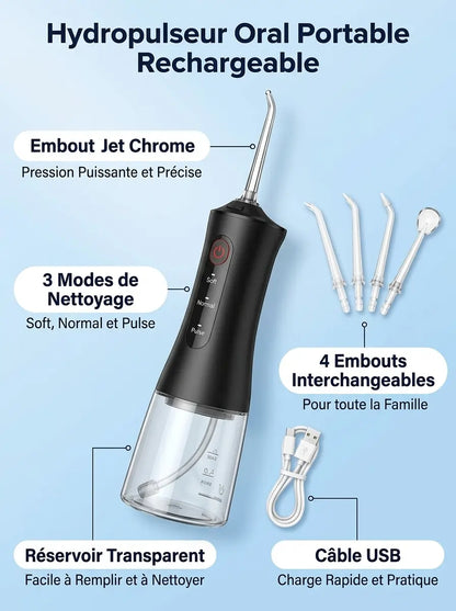 Hydropulseur Oral Portable Rechargeable, Dents et Gencives Impeccables