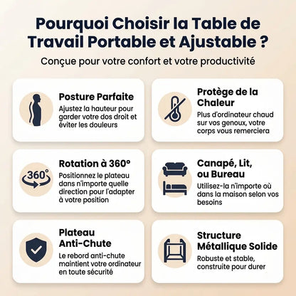 Table de Travail Portable Réglable, Confort et Posture Parfaite