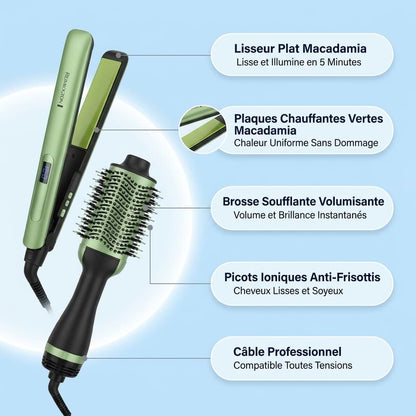 Pack Lisseur et Brosse Soufflante 2 en 1 Macadamia