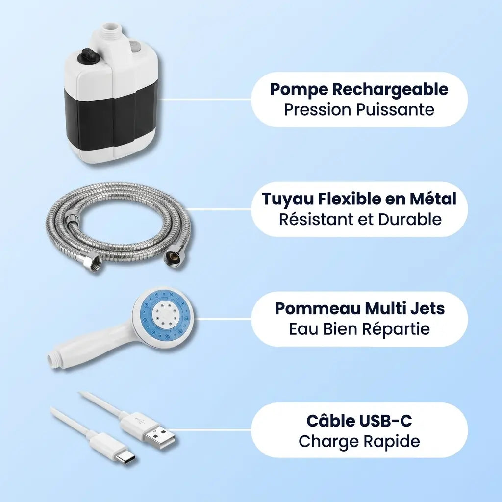 Douche Portable Rechargeable, Compacte et Puissante