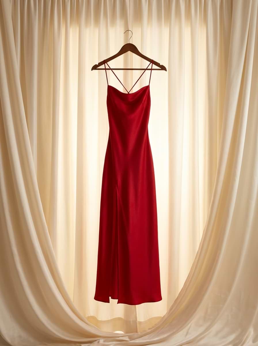 Nuisette Longue Fendue Rouge – Dos Nu Croisé