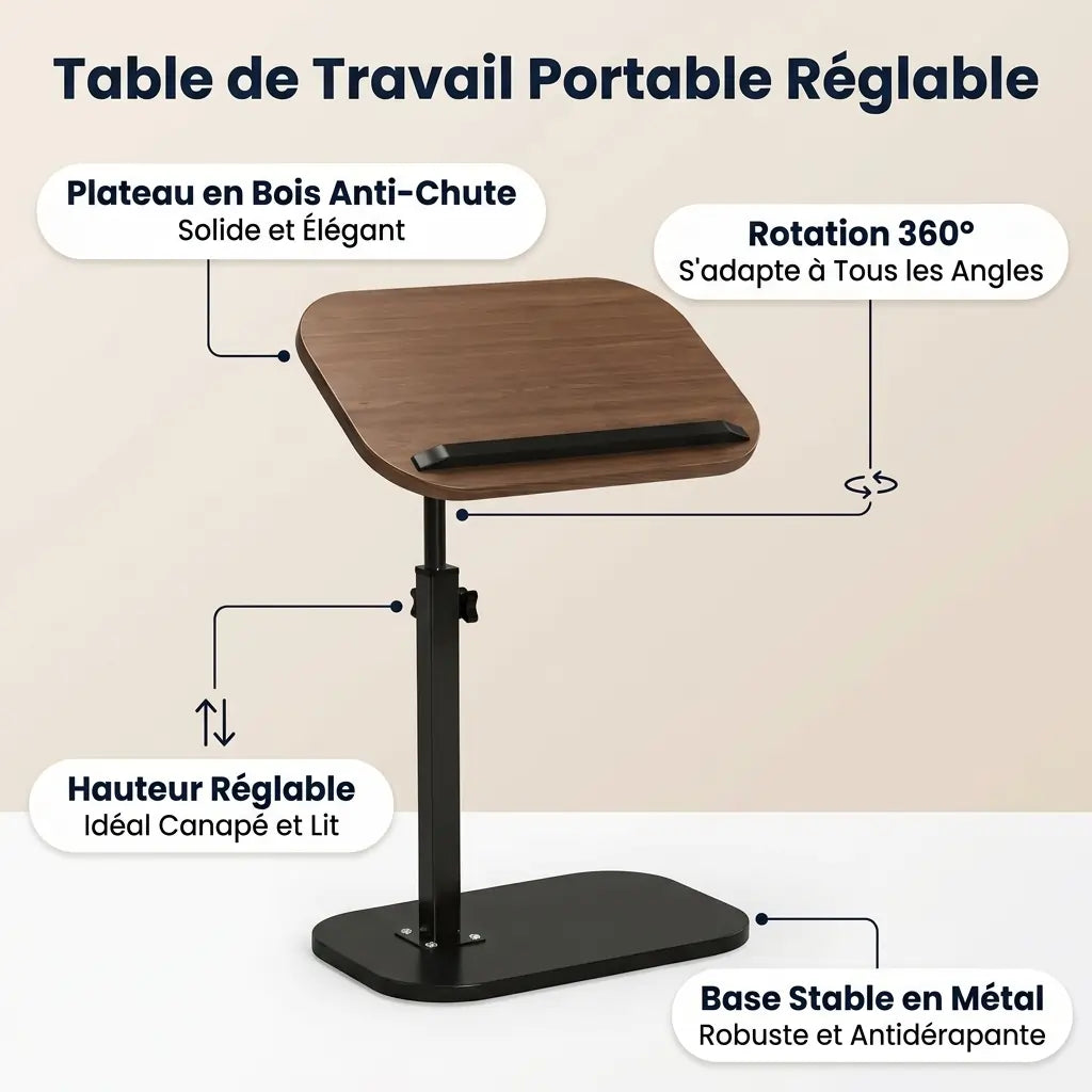 Table de Travail Portable Réglable, Confort et Posture Parfaite